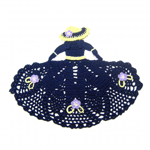 Centrino dama blu scuro e giallo ad uncinetto 28x22 cm - Crochet by Patty