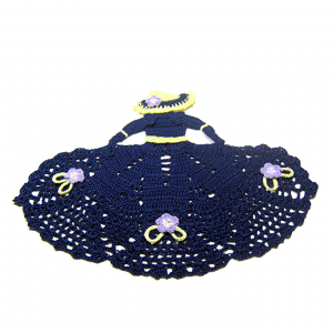 Centrino dama blu scuro e giallo ad uncinetto 28x22 cm - Crochet by Patty