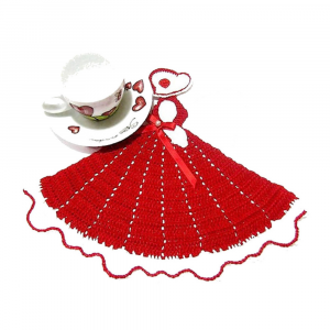 Centrino dama rosso e bianco ad uncinetto 27x22 cm - Crochet by Patty