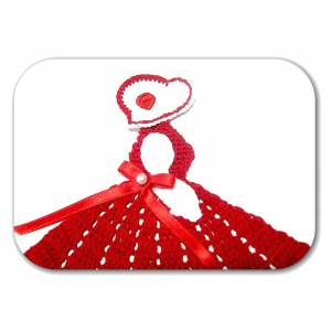Centrino dama rosso e bianco ad uncinetto 27x22 cm - Crochet by Patty