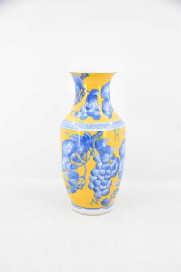Vaso Portafiori In Ceramica Giallo Blu Grappoli Uva 30 Cm