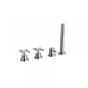 Bathtub rim mixer with pull-out hand shower Line Treemme 