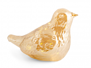 H&H Uccello In Vetro Colore Oro Con Led Cm 13