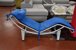 Chaise longue In Tessuto Blu Alcantara Con Struttura In Metallo Grigia