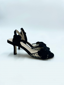 Sandalo con tacco fiori neri Prosperine