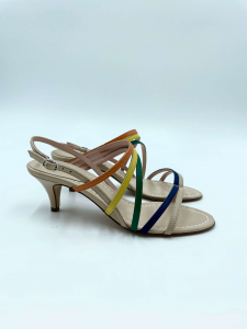 Sandalo tacco basso in nappa multicolor Anna F.