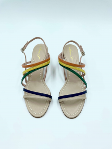 Sandalo tacco basso in nappa multicolor Anna F.