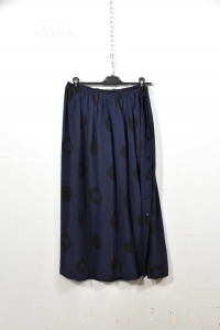 Skirt Woman Long 100% Silk Blue Dark Circles Black Buttons Laterlai Size 40