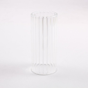 Tubo Ø36x80 mm vetro borosilicato cristallo rigato. Foro interno Ø30 mm