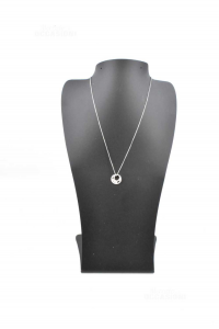 Silver Necklace 925 Pendant Round With Jewels
