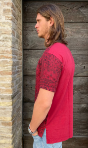 MENTORE T-SHIRT OVER LINO COTONE STAMPA ROSSO