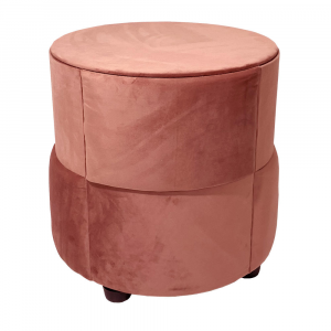 Pouf tavolino contenitore tondo rivestito in velluto color salmone 46x46 cm made in Italy