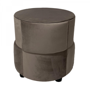 Pouf tavolino contenitore tondo rivestito in velluto color khaki 46x46 cm made in Italy