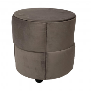 Pouf tavolino contenitore tondo rivestito in velluto color khaki 46x46 cm made in Italy