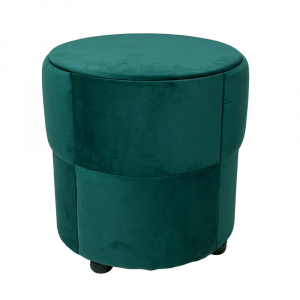 Pouf tavolino contenitore tondo rivestito in velluto color petrolio 46x46 cm made in Italy
