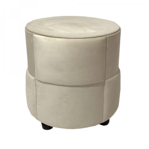 Pouf tavolino contenitore tondo rivestito in velluto color crema 46x46 cm made in Italy