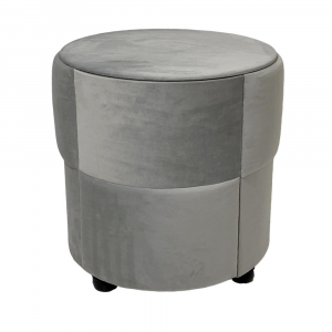 Pouf, round storage table covered in light grey colored velvet 46x46 cm made in Italy