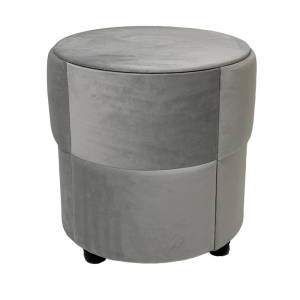 Pouf tavolino contenitore tondo rivestito in velluto color grigio chiaro 46x46 cm made in Italy