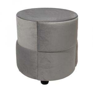 Pouf tavolino contenitore tondo rivestito in velluto color grigio chiaro 46x46 cm made in Italy