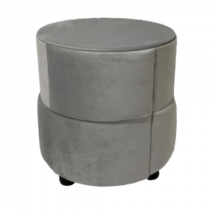 Pouf tavolino contenitore tondo rivestito in velluto color grigio chiaro 46x46 cm made in Italy