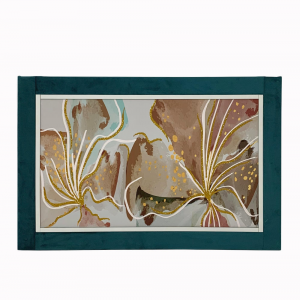 Nara painting on canvas with pink floral design and gold glitter with petroleum-colored velvet frame 60x90 cm