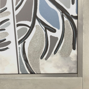 Quadro Nara su canvas albero della vita e glitter argento con cornice in velluto color grigio chiaro 60x90 cm