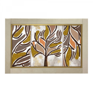 Quadro Nara su canvas albero della vita e glitter oro con cornice in velluto color crema 60x90 cm