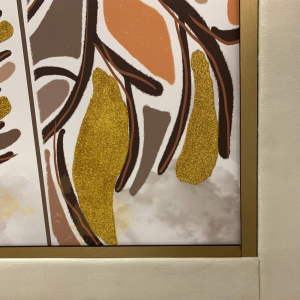 Quadro Nara su canvas albero della vita e glitter oro con cornice in velluto color crema 60x90 cm