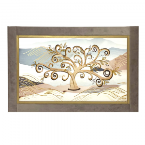 Nara painting on canvas tree of life with gold glitter and khaki velvet frame 60x90 cm