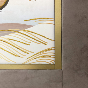 Quadro Nara su canvas albero della vita e glitter oro con cornice in velluto color khaki 60x90 cm