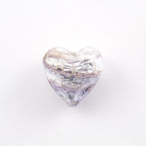 Perla cuore in vetro di Murano 19 mm. Vetro sommerso con foglia argento e acquamare chiarissimo e rosa e foro passante per bigiotteria.