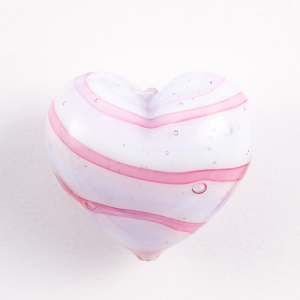 Perla cuore in vetro di Murano 30 mm. Vetro melange variegato rosa, acquamare e bianco in pasta, foro passante per bigiotteria