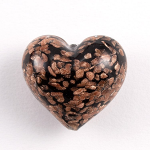Perla cuore in vetro di Murano 30 mm. Vetro nero con avventurina e foro passante per bigiotteria.