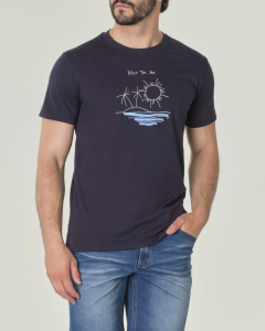 T-shirt blu mezza manica in jersey di cotone con stampa Keep the sea