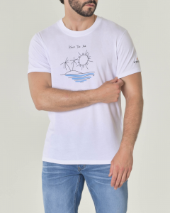 T-shirt bianca mezza manica in jersey di cotone con stampa Keep the sea
