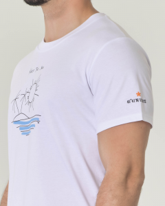 T-shirt bianca mezza manica in jersey di cotone con stampa Keep the sea