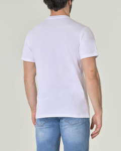 T-shirt bianca mezza manica in jersey di cotone con taschino e stampa coccodrillo