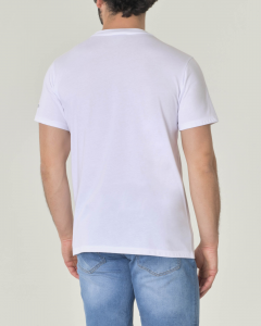T-shirt bianca mezza manica in jersey di cotone con taschino e stampa cactus