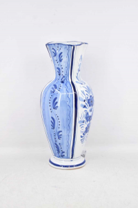 Vaso In Ceramica Maiolica Deruta Blu Altezza 26 Cm