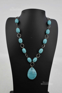 Stone Necklace Turquoise Pills With Pendant Length 25 Cm