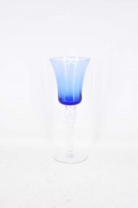 5 Glass Goblets Blue Base Transparent 22 Cm