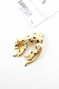 Necklace Pendant / Brooch Cat Golden Leoparded