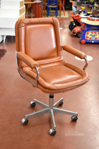 Chair Leather Brown Vintage With Wheels