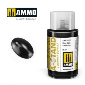 AMMO of MIG: A-STAND Gloss Black Base Primer - 30ml colore a smalto per aerografo