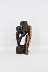 Estatua De Madera Africano Hombre Pensador 20 Cm