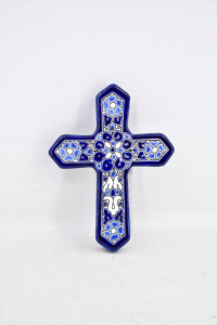 Cross Ceramic White Blue 12x16 Cm