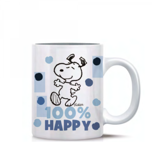 Tazza mug Snoopy bianca 100% Happy con manico in ceramica - Peanuts