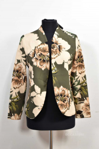 Complete Woman Jacket And Trousers Green Flowers Beige