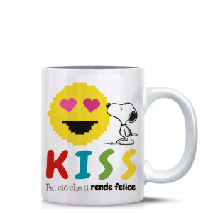 Tazza mug Snoopy bianca Kiss con manico in ceramica - Peanuts