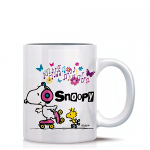 Tazza mug Snoopy sui pattini bianca con manico in ceramica - Peanuts